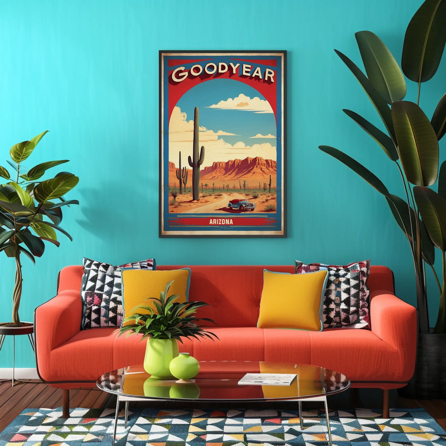 Goodyear Arizona Desert Roadster Mountains Vintage Travel Poster