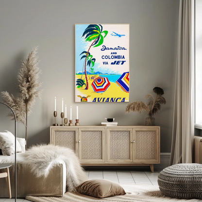 Avianca Jamaica & Colombia Travel Poster (1961)