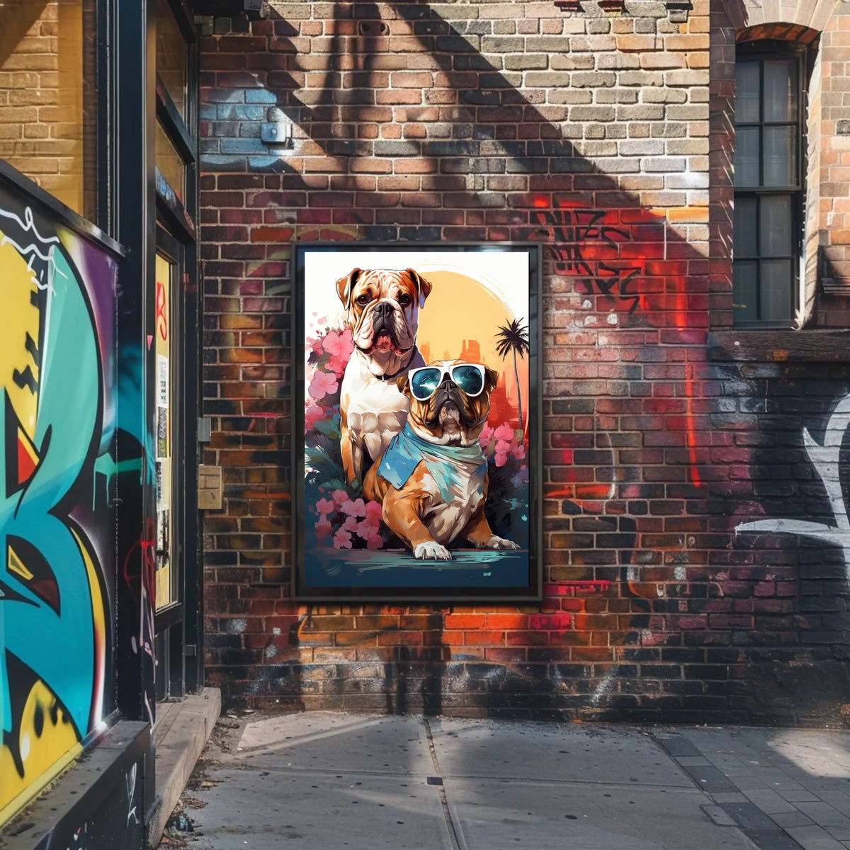 Bulldog Duo Tropical Adventure Poster for Pet Lovers