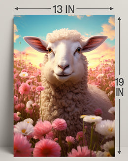 Serene Sheep In Blooming Meadow Poster PosterGoat