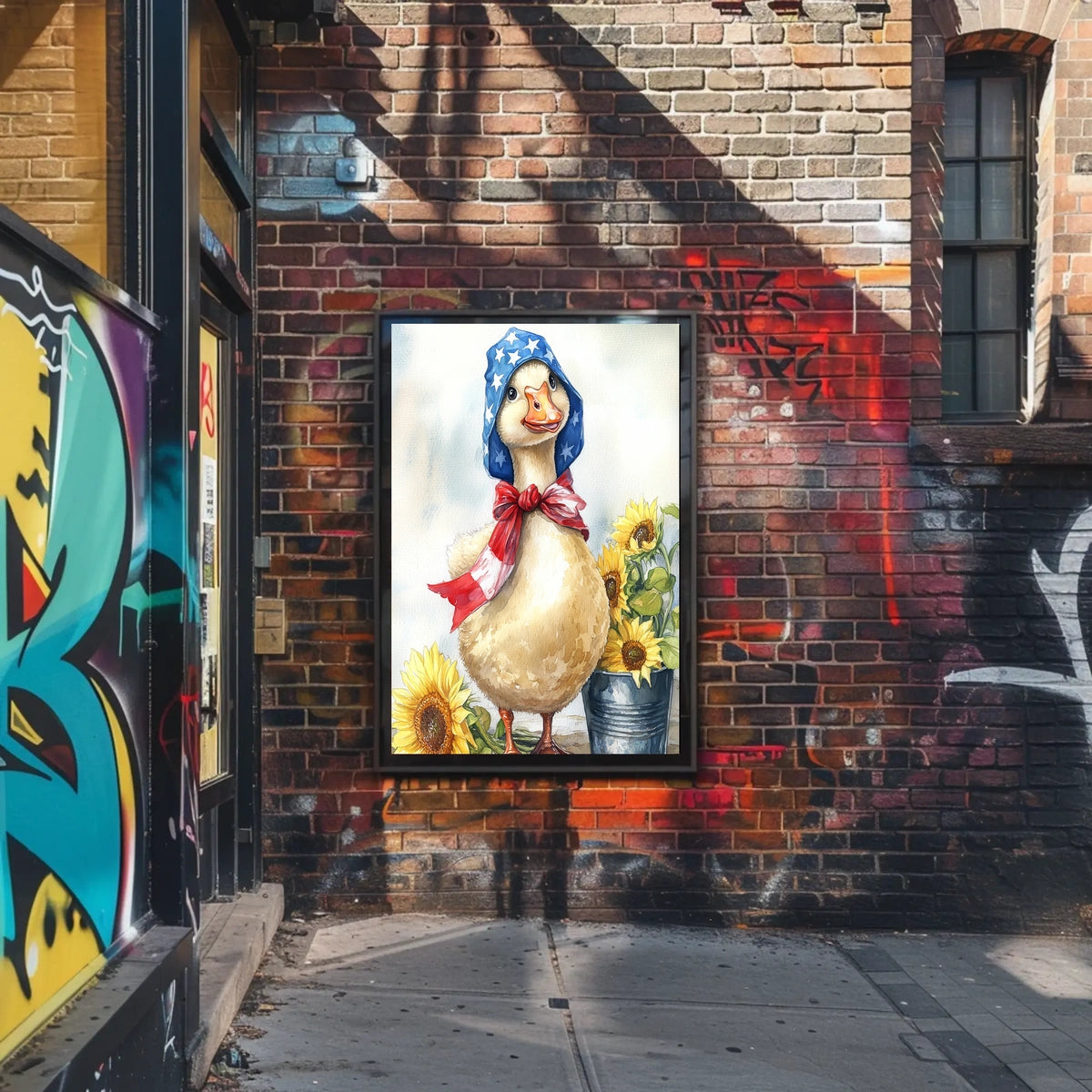 Chubby Goose In Star Spangled Bonnet With Sunflowers Poster