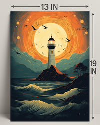 Lighthouse At Sunset Poster PosterGoat
