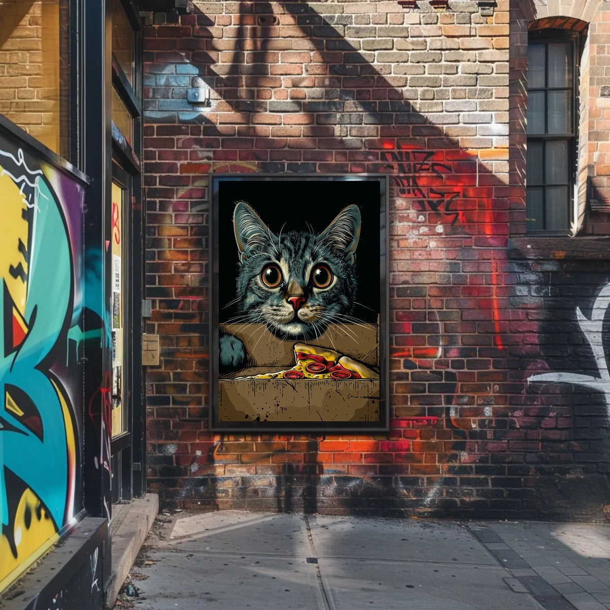 Curious Cat And Pizza Delight Poster