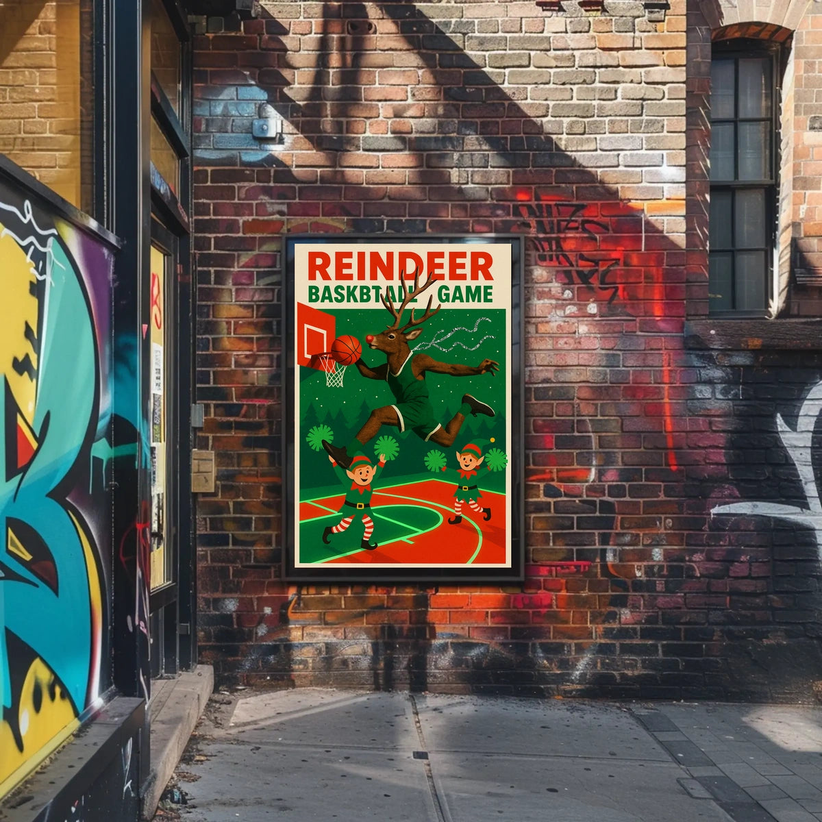 Reindeer Basketball Game Poster