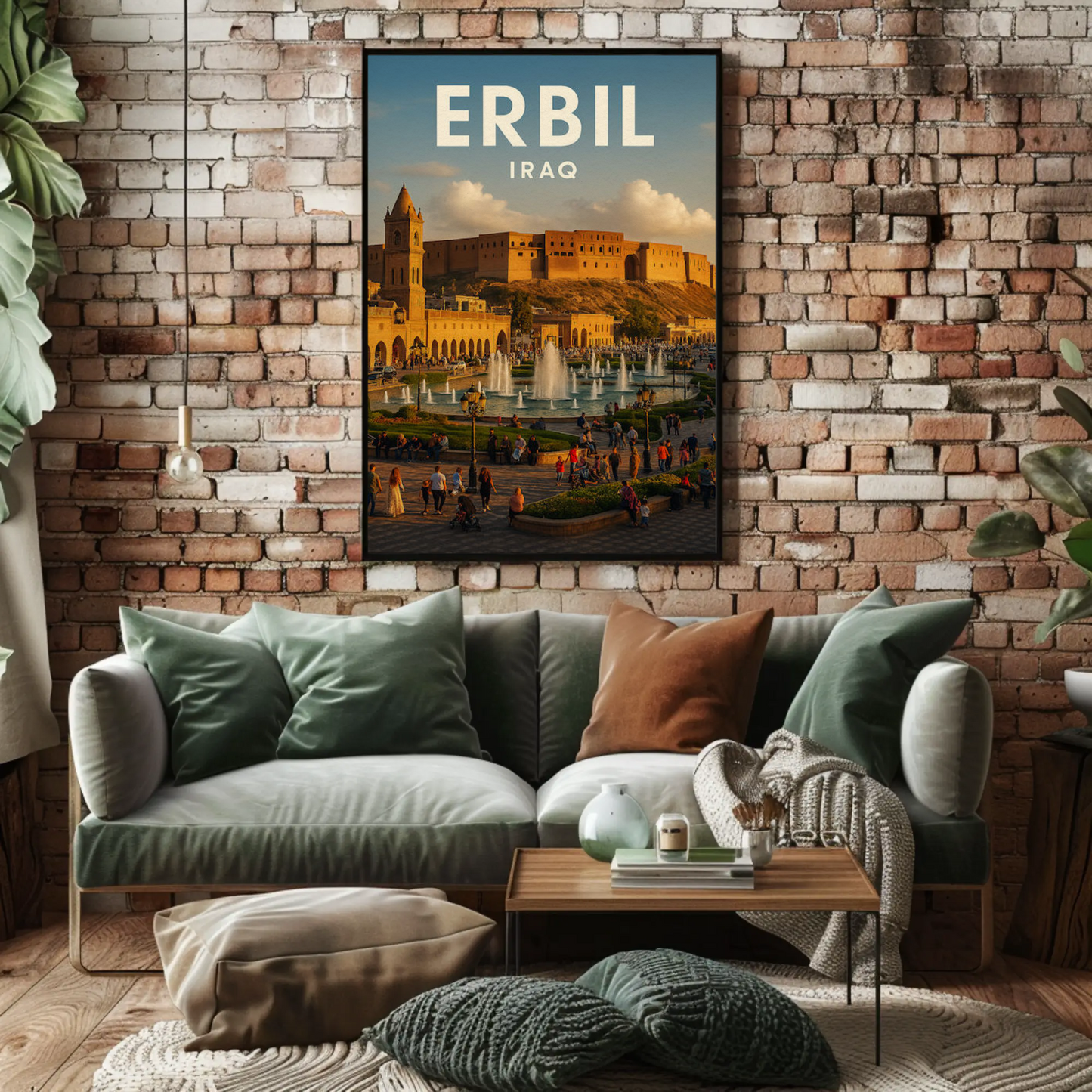 Erbil Iraq Citadel Market Fountains Travel Poster