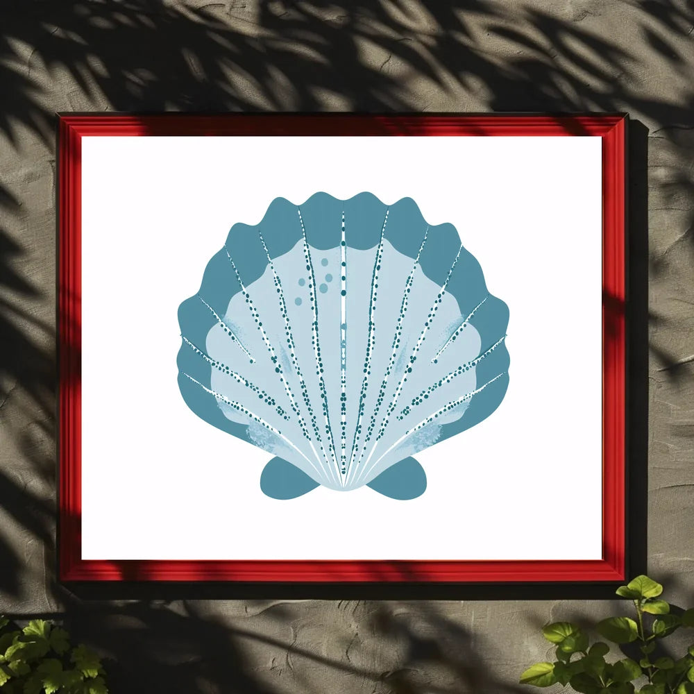 Stylized Blue Seashell Minimalist Art Poster