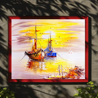 Vibrant Sunrise Over Boats Poster