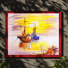Vibrant Sunrise Over Boats Poster
