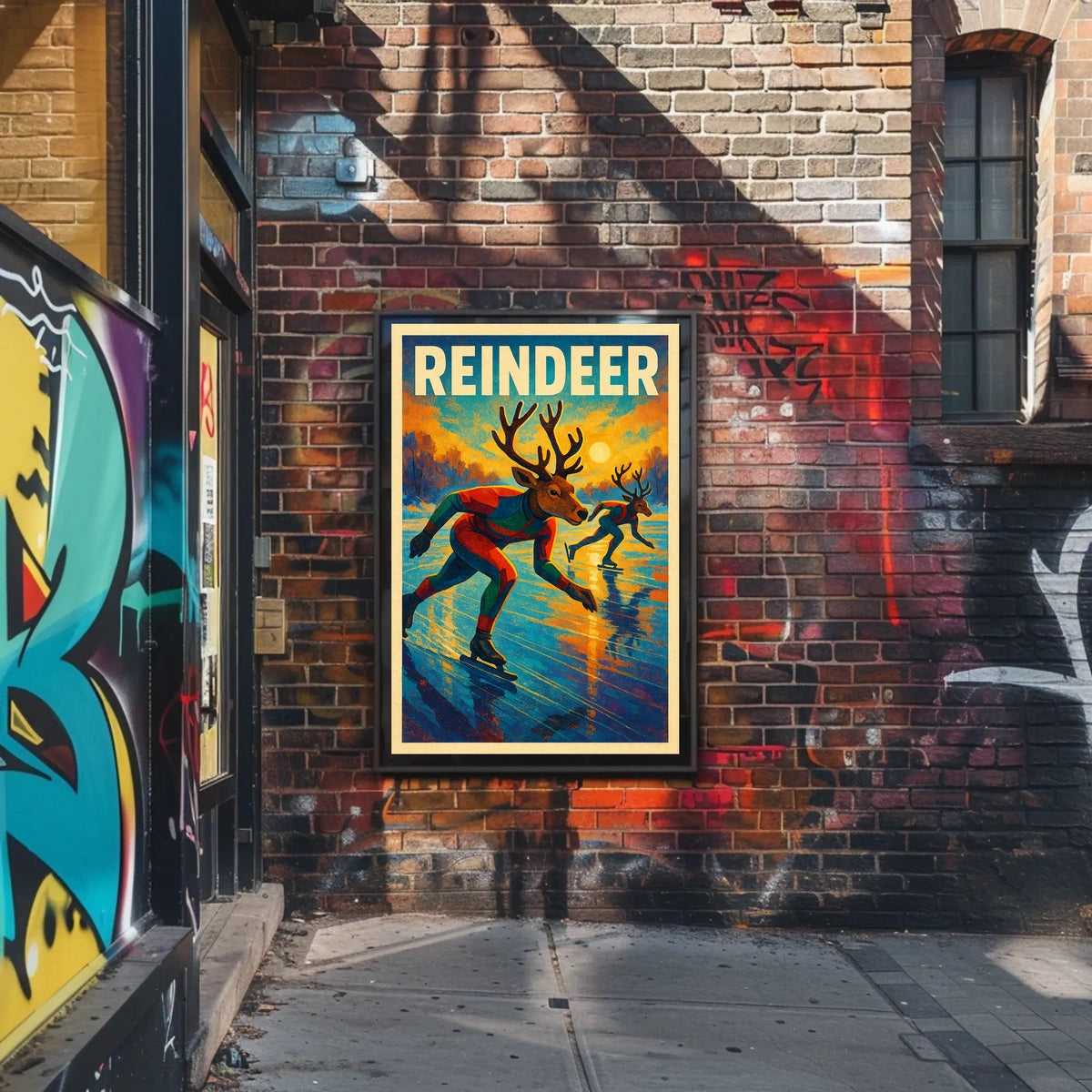 Reindeer Ice Skating Poster