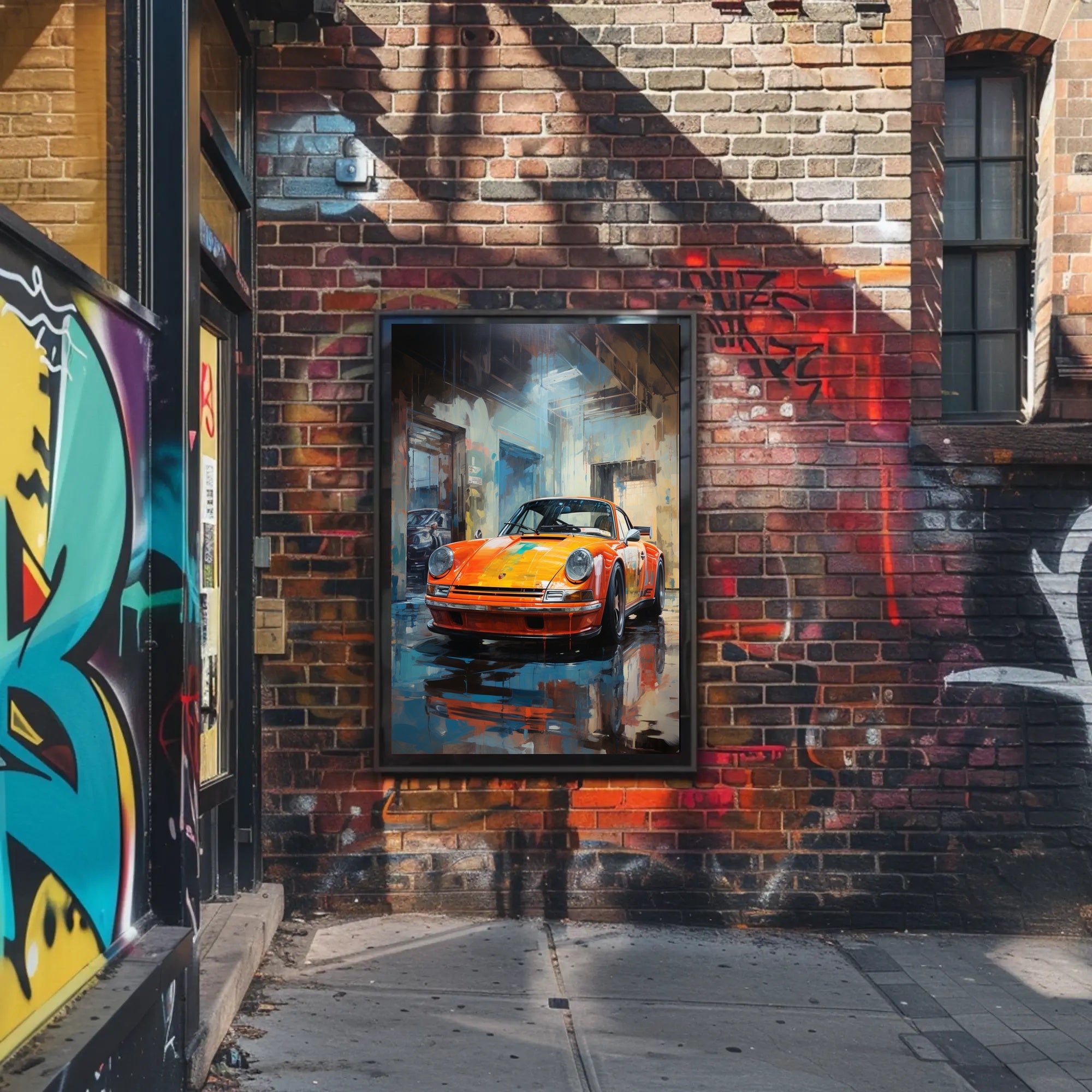 Vibrant Classic Car In Urban Garage Poster PosterGoat