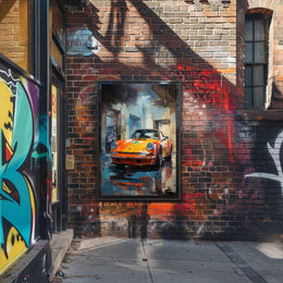 Vibrant Classic Car In Urban Garage Poster PosterGoat
