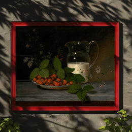 Classic Still Life with Strawberries and Milk Artistic Poster