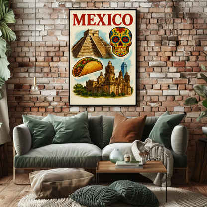 Mexico Pyramid Taco Skull Cathedral Culture Poster