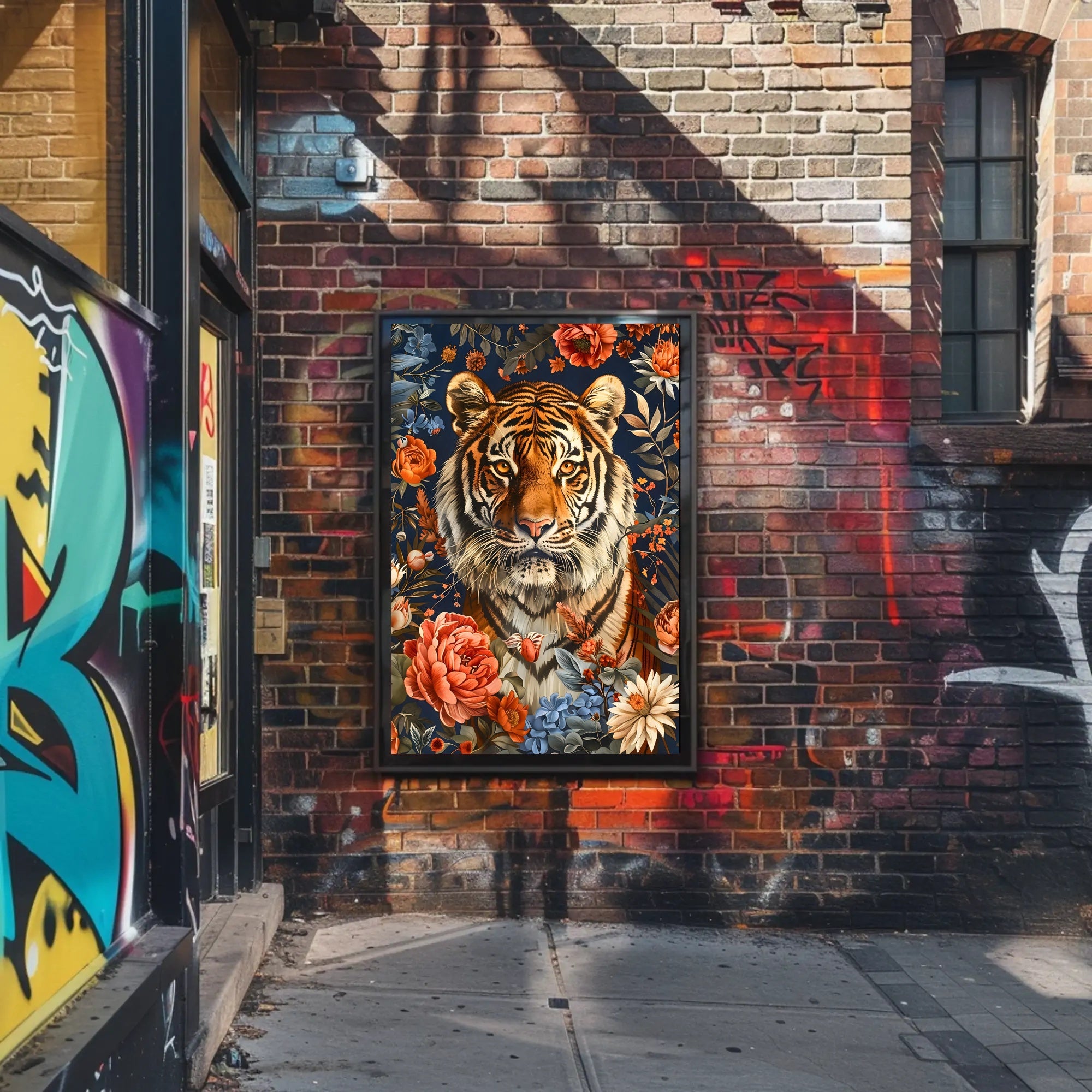Majestic Tiger Wall Art Amidst Blossoms
