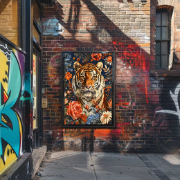 Majestic Tiger Wall Art Amidst Blossoms