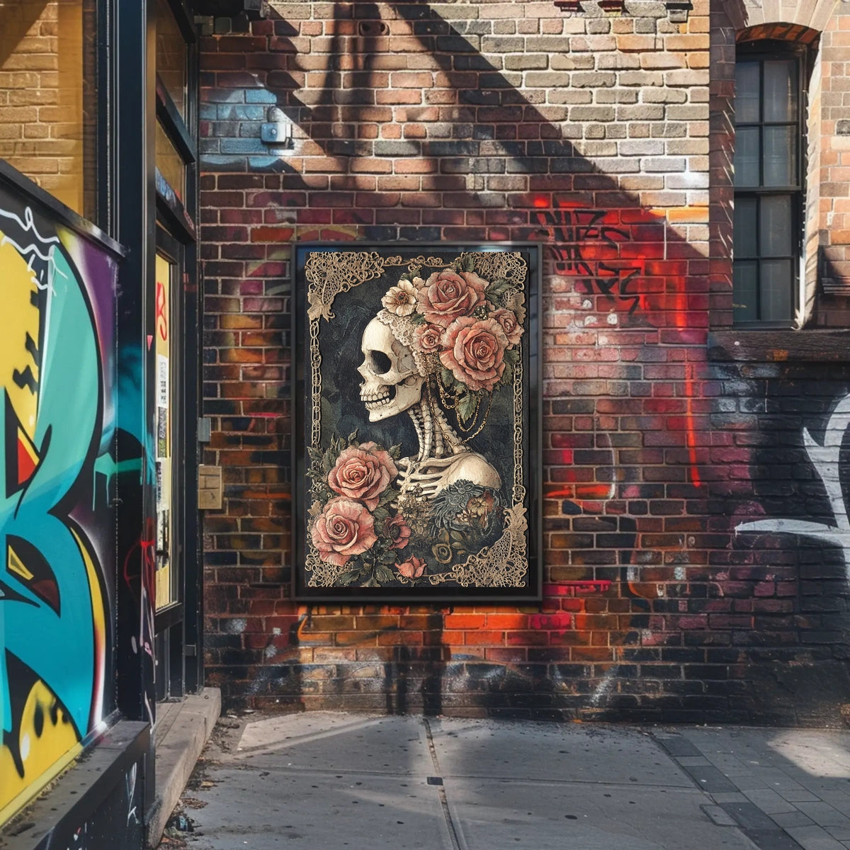 Skull and Roses Floral Elegance Artistic Poster