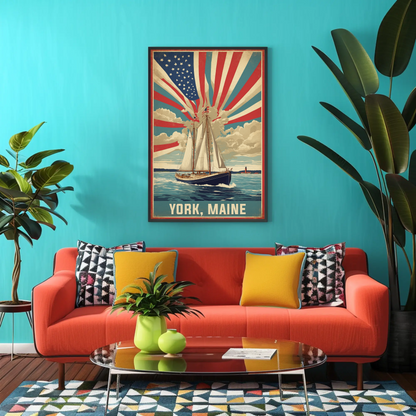 York Maine Sailing Americana Vintage Travel Poster