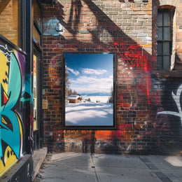 Serene Snowy Cabin Landscape National Park Poster