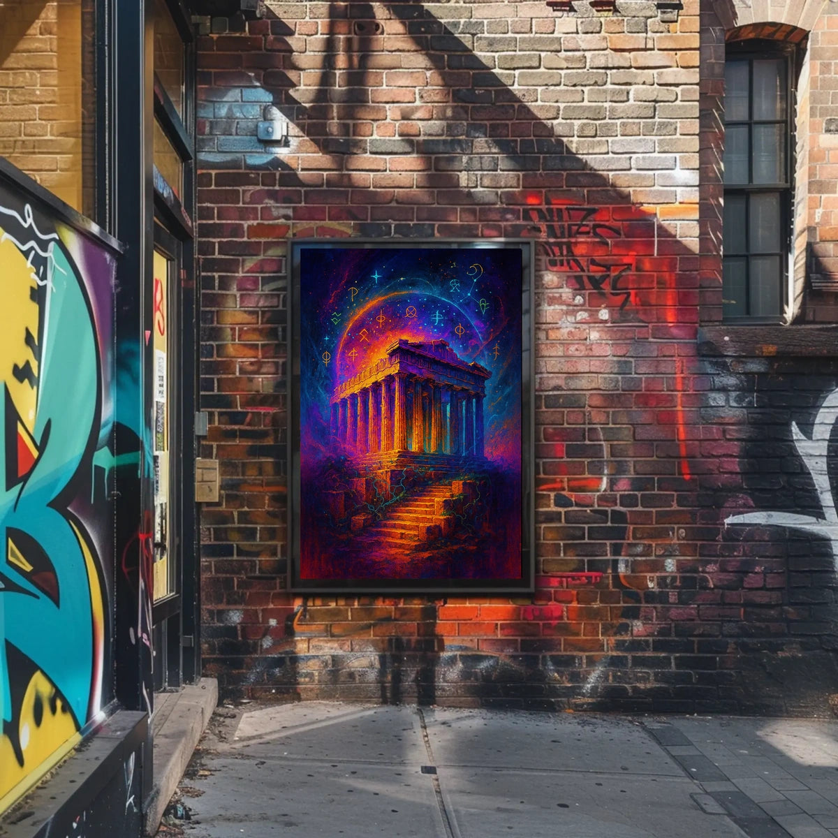 Mystical Ruins Under Cosmic Skies Poster