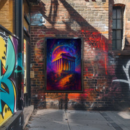 Mystical Ruins Under Cosmic Skies Poster