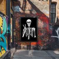 Skeleton Peace Sign Black Background Monochromatic Poster