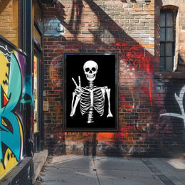 Skeleton Peace Sign Black Background Monochromatic Poster