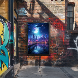 Neon Cityscape Under A Cosmic Sky Poster