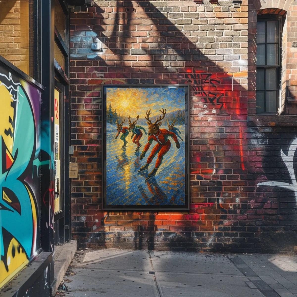 Whimsical Reindeer Ice Skating Artistic Poster