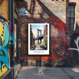 Brooklyn Bridge Watercolor Urban Cityscape Poster PosterGoat