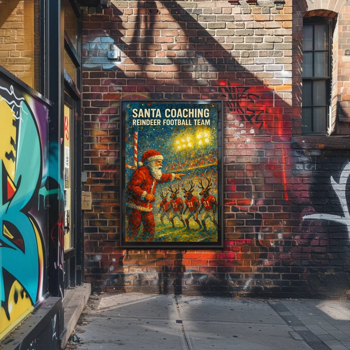 Santa's Reindeer Football Team Christmas Poster