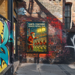 Santa's Reindeer Football Team Christmas Poster