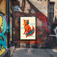 Geometric Fox With Headphones Poster