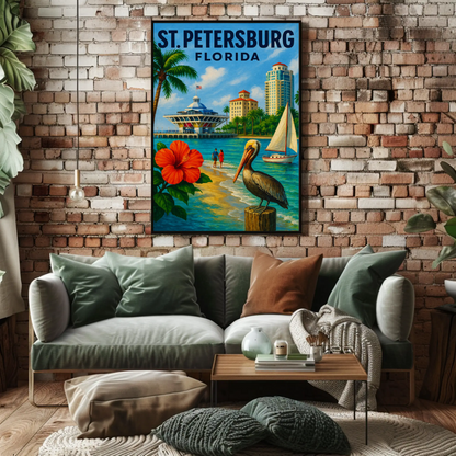 St Petersburg Florida Waterfront Pier Pelican Poster