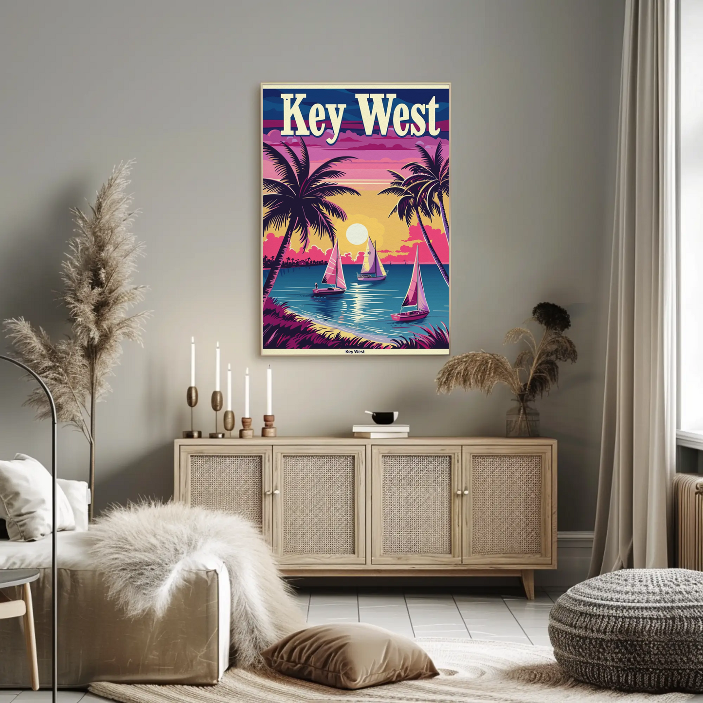 Key West Sailboats at Sunset Vintage Style Poster