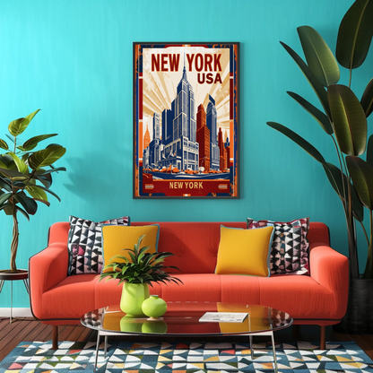 New York USA Empire State Building Vintage Travel Poster