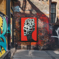 Surreal Faces Collage Poster: Red Background Art PosterGoat