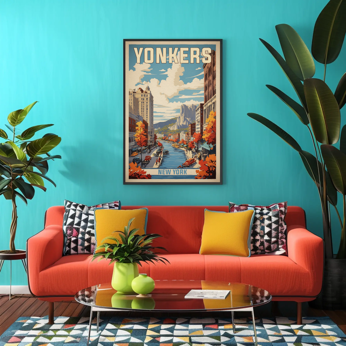 Yonkers New York Cityscape Vintage Travel Poster