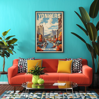 Yonkers New York Cityscape Vintage Travel Poster
