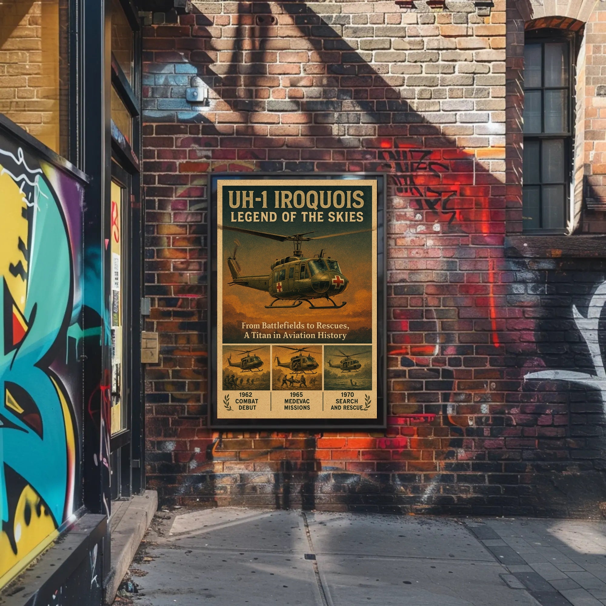 UH 1 Iroquois Vintage Aviation Poster Wall Art