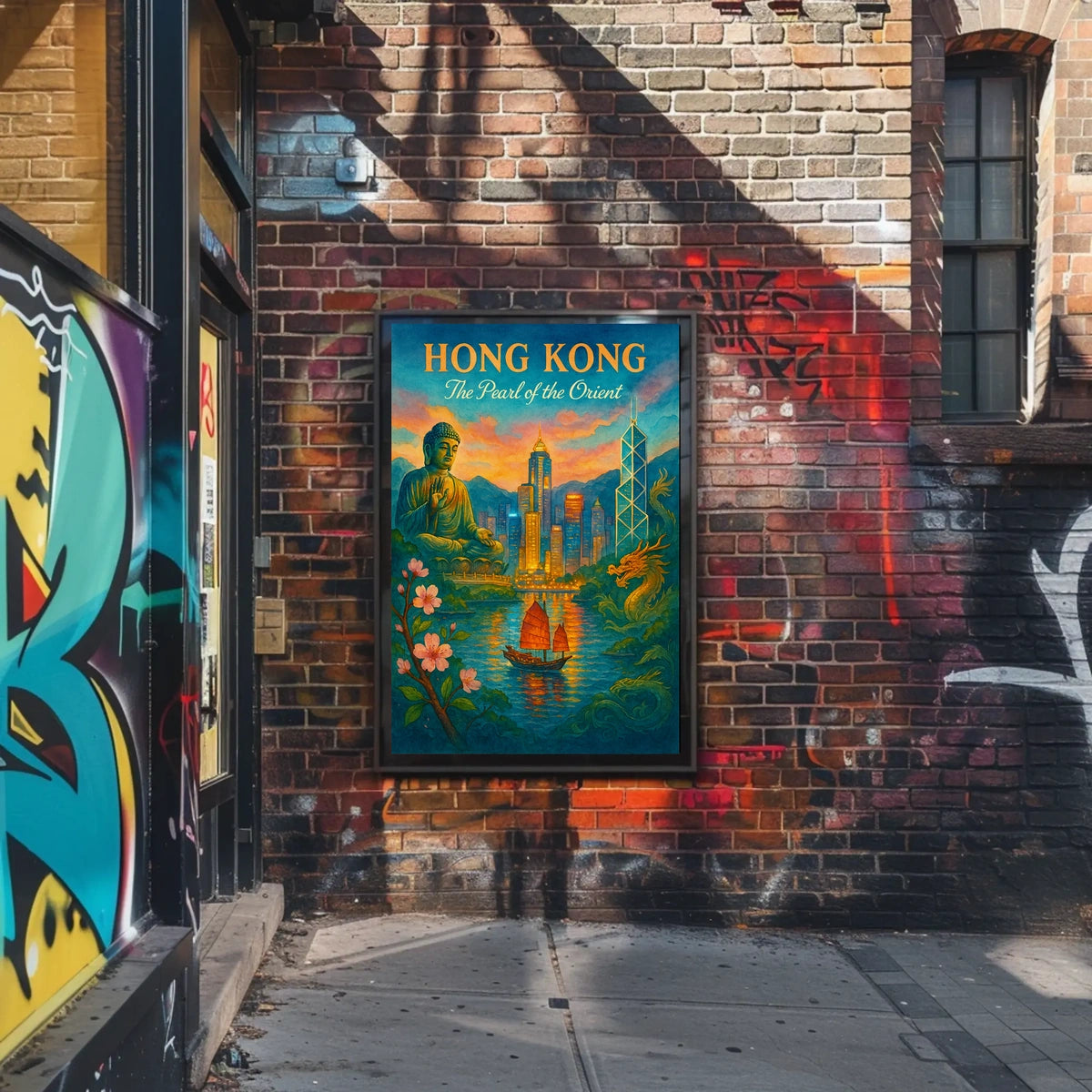 HONG KONG Cultural Fusion Vintage Art Poster