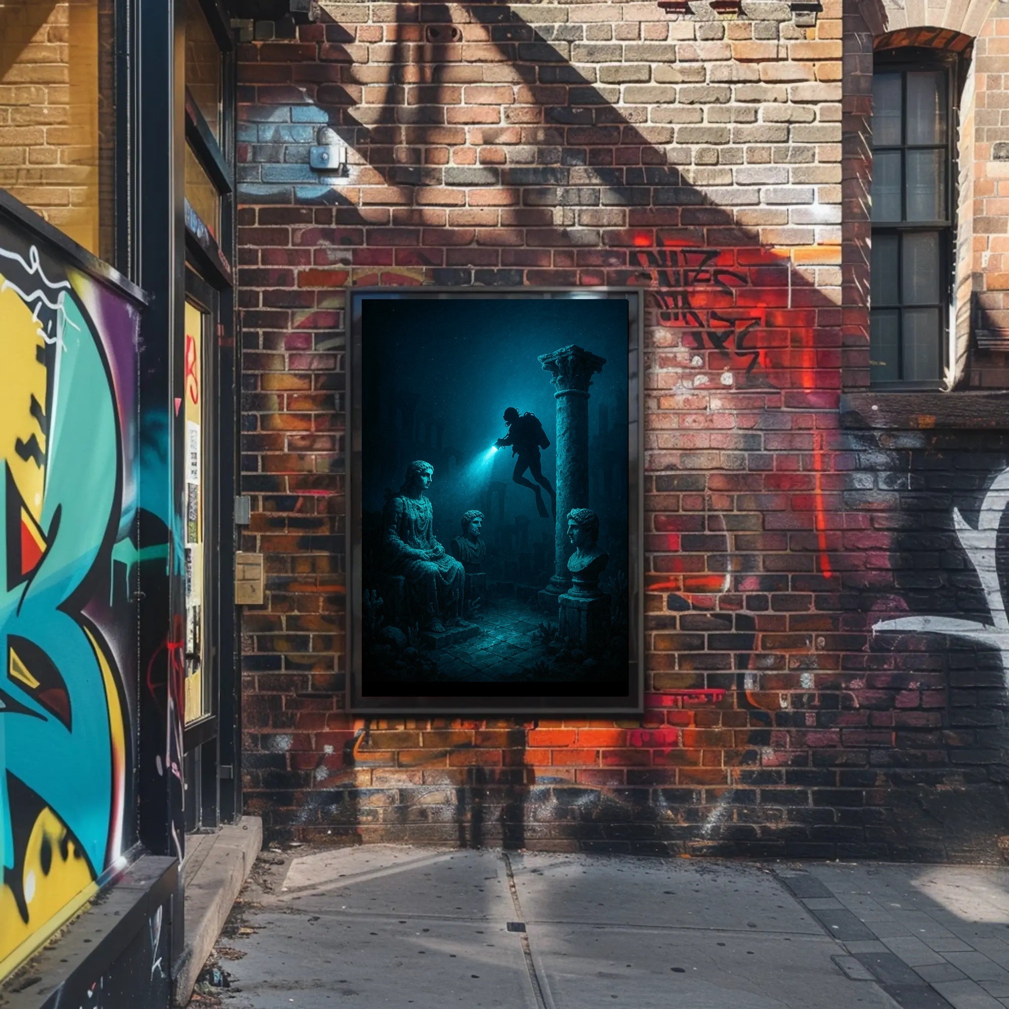 Underwater Ruins Exploration Art Print Poster PosterGoat
