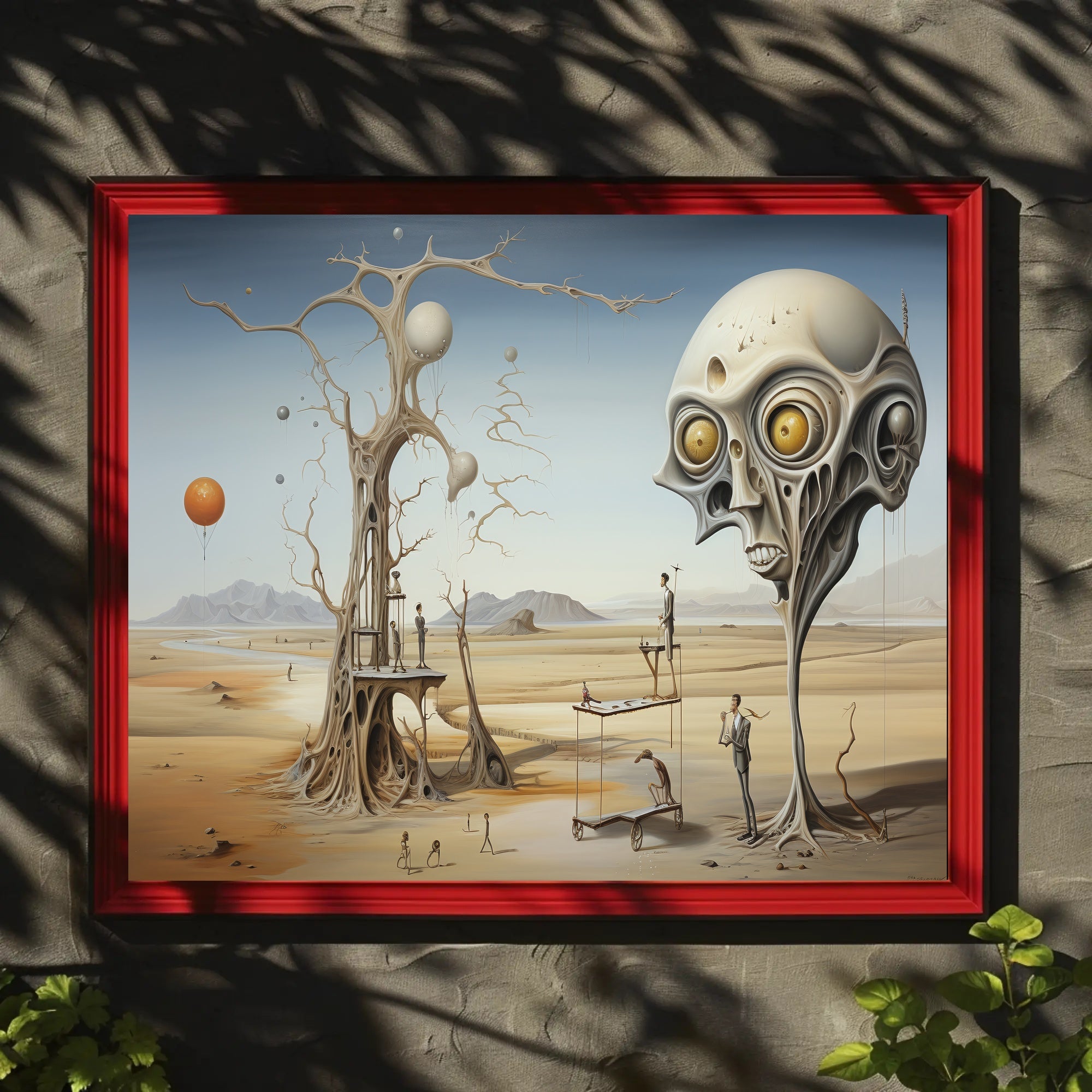 Surreal Desert Scene with Skull and Balloons Abstract Poster
