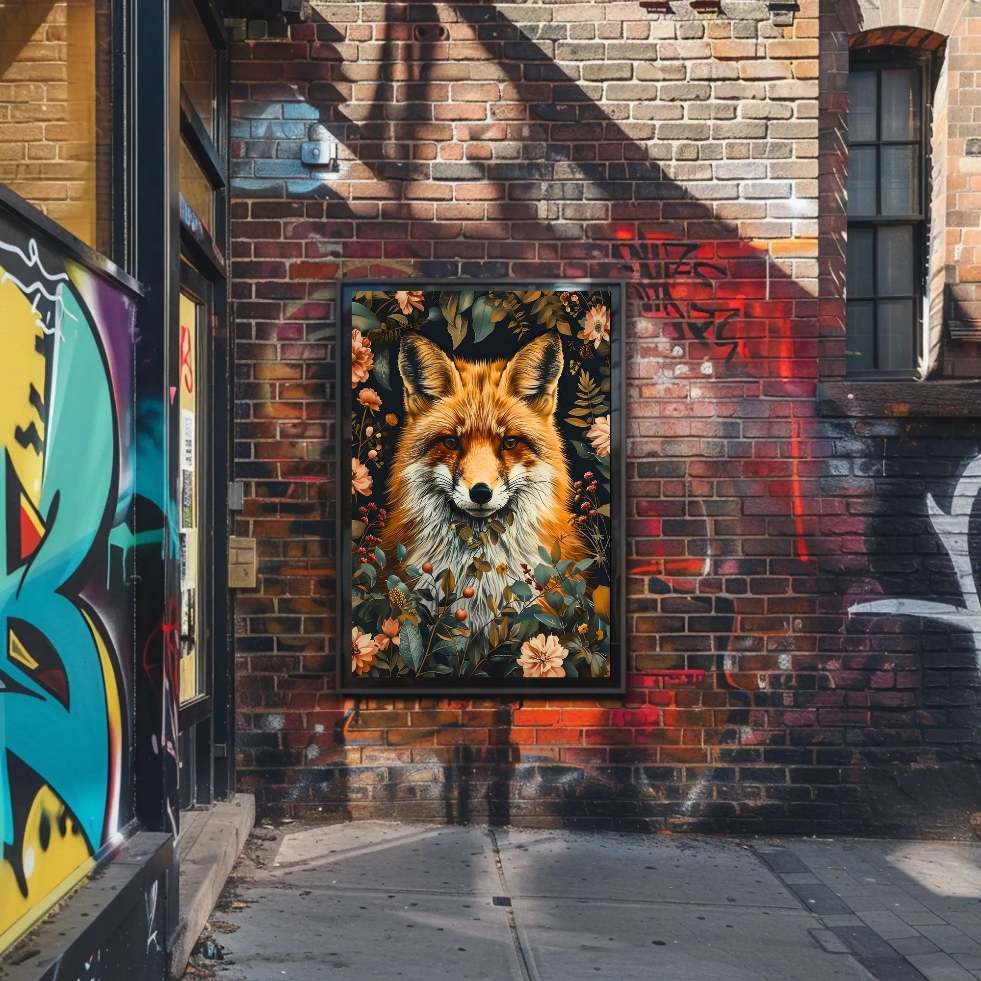 Fox Among Blossoms: Detailed Wildlife Art Animal Poster