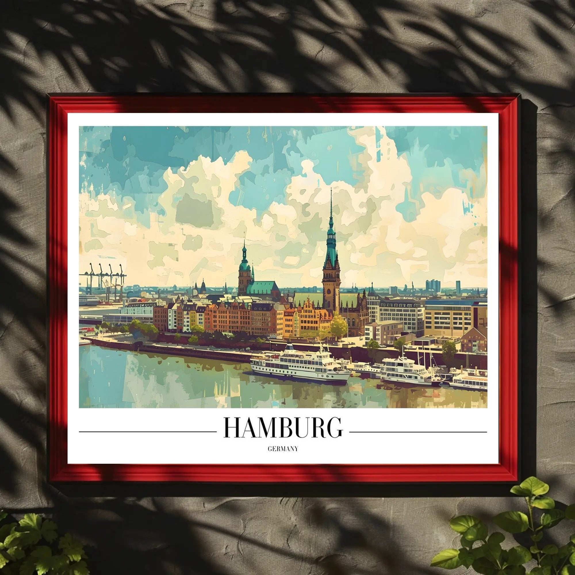 Scenic Hamburg Harbour Vibrant Illustration Urban or Cityscape Poster