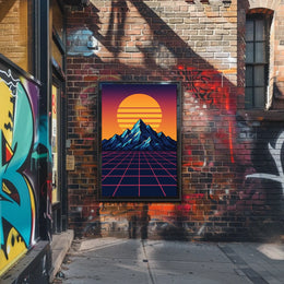 Retro-Futuristic Synthwave Sunset Art Print - Futuristic Sci-Fi Poster