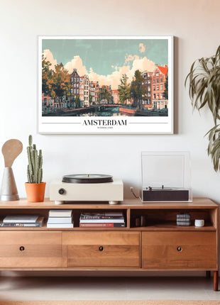 Amsterdam Canal Houses Scenic Travel Poster