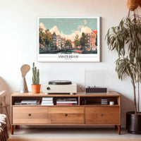 Amsterdam Canal Houses Scenic Travel Poster