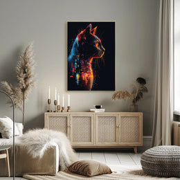 Neon Cat in Futuristic Cityscape Poster