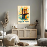 Brooklyn Bridge Vibrant Watercolor Art Poster Print