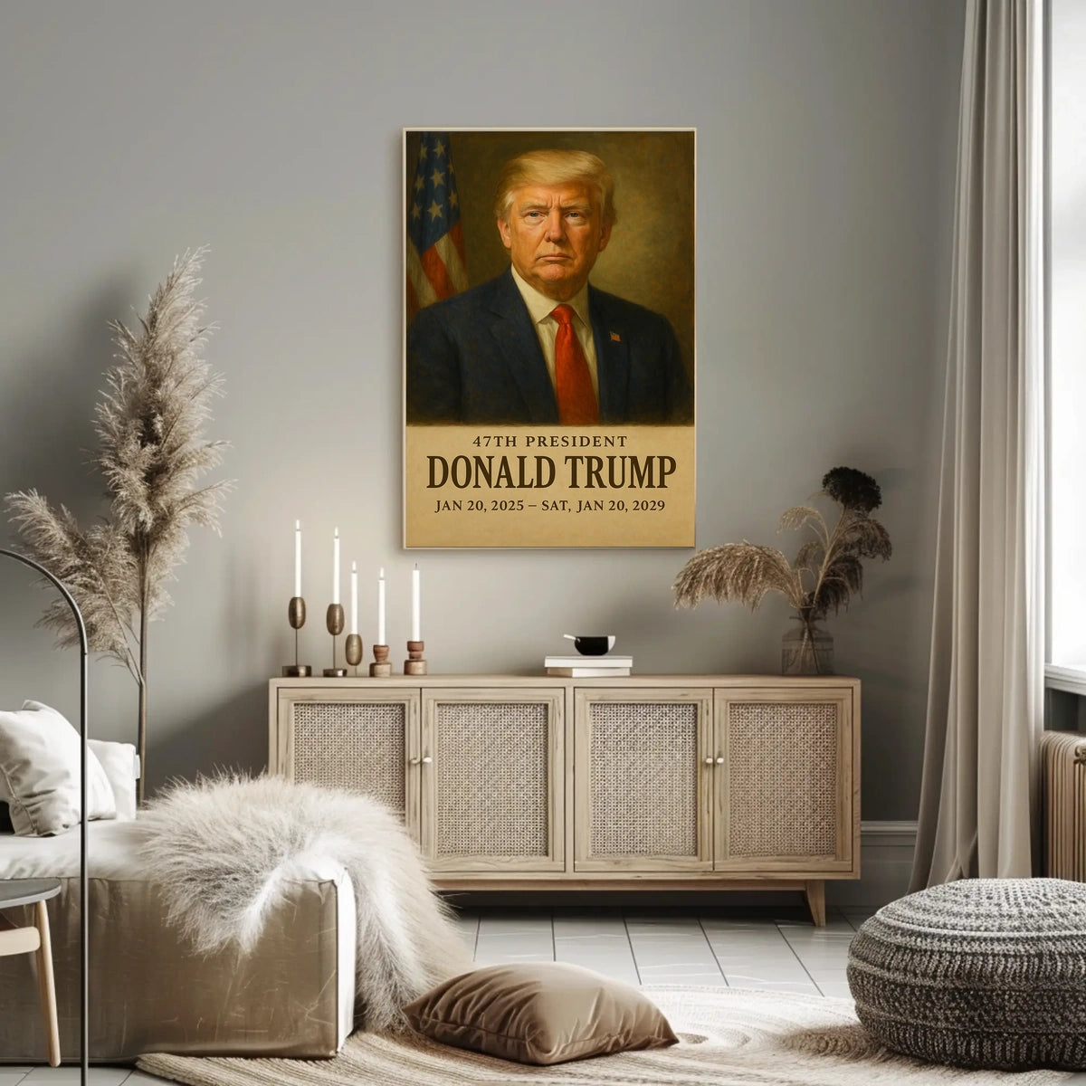 Donald Trump Silent Sentinel Patriotism Cinematic Realism Iconic American Portrait Leadership Legacy Bold Vision Poster